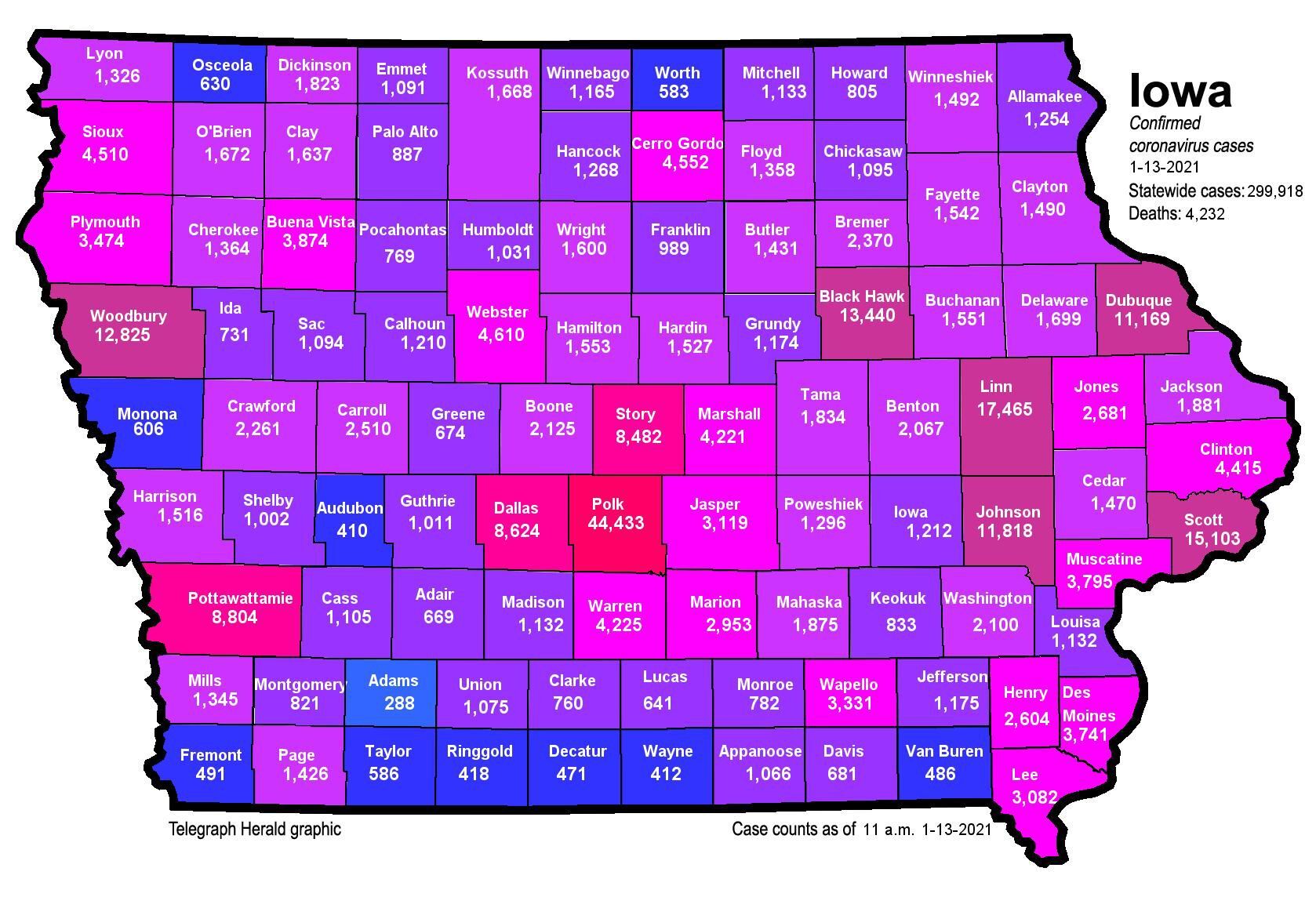 Where is COVID-19 in Iowa 01-13-2021